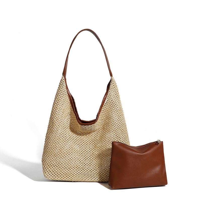 Retro Straw Woven Tote Bag Shoulder Large Capacity Beach Bag