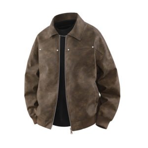 American Retro Brown Lapel Leather Coat | ShopDecimals
