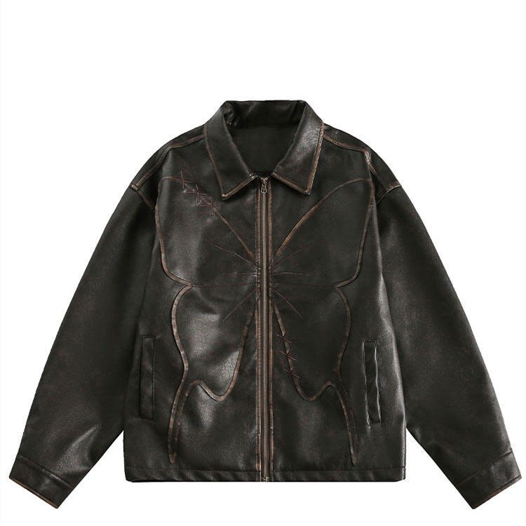 American Retro Fashion Brand Butterfly Leather Coat | ShopDecimals