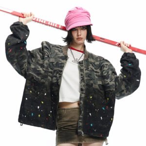 Gradient Tie-dyed Pleated Camouflage Jacket Coat | ShopDecimals