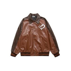 American Street Fashion Color Contrast Letter Towel Embroidery Lapel Coat