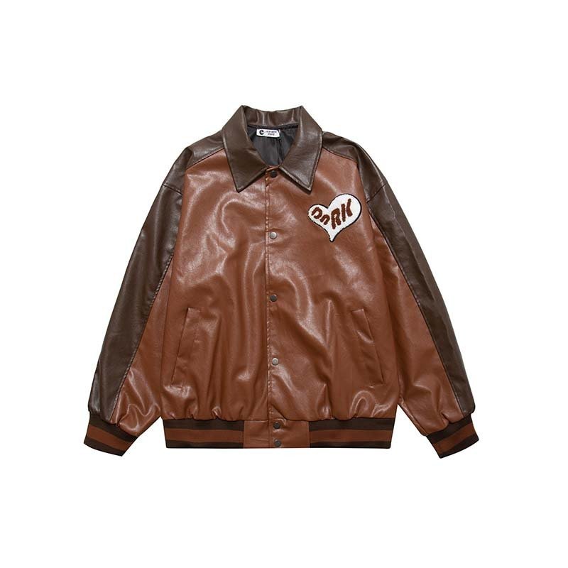 American Street Fashion Color Contrast Letter Towel Embroidery Lapel Coat