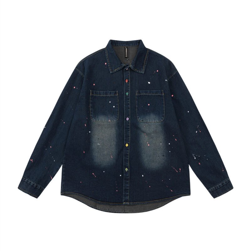 Contrast Color Inkjet Long-sleeved Shirt Denim Clothes Jacket Spring And Autumn | ShopDecimals