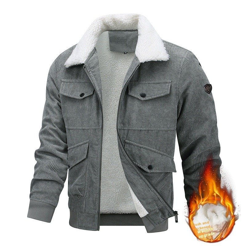 Winter Lapel Fleece Jacket With Pockets Warm Thicken Cotton Coat Men's Clothing | ShopDecimals