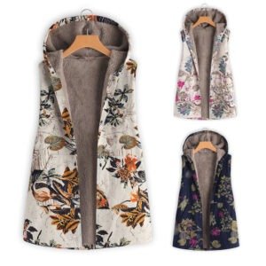 Women's Printed Hooded Sleeveless Top Plush Jacket | ShoPDecimals