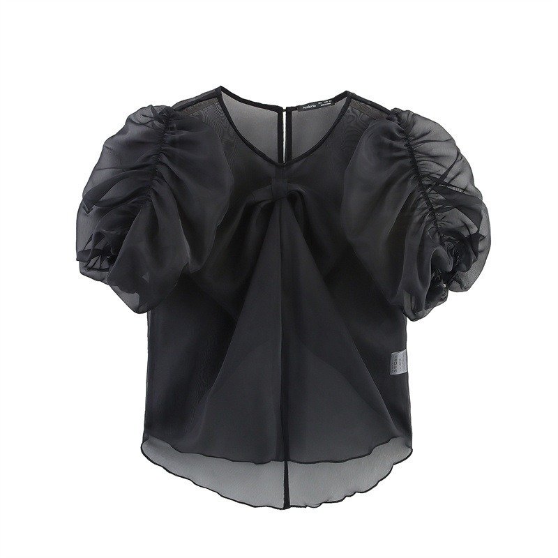 Niche Design Bow Decoration Puff Sleeve Top