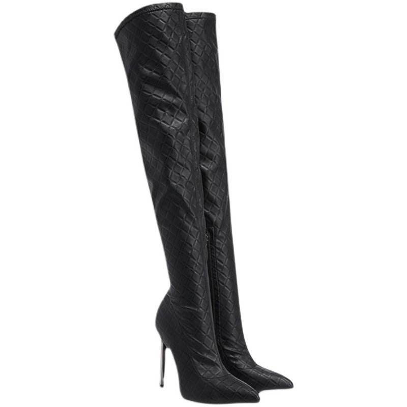 Autumn And Winter Fine Heel With Black Slimming Stretch Over The Knee Boots | ShopDecimals