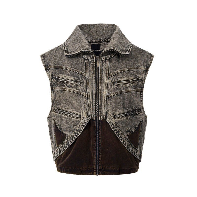 Splicing Denim Vest Jacket Men's Summer Zipper Sleeeless Camisole | ShopDecimals