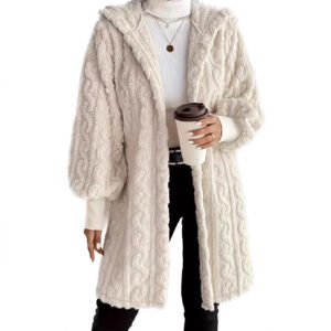Hooded Double-sided Plush Cuff Thread Long Coat | ShopDecimals