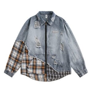 Irregular Stitching Plaid Denim Jacket | ShopDecimals