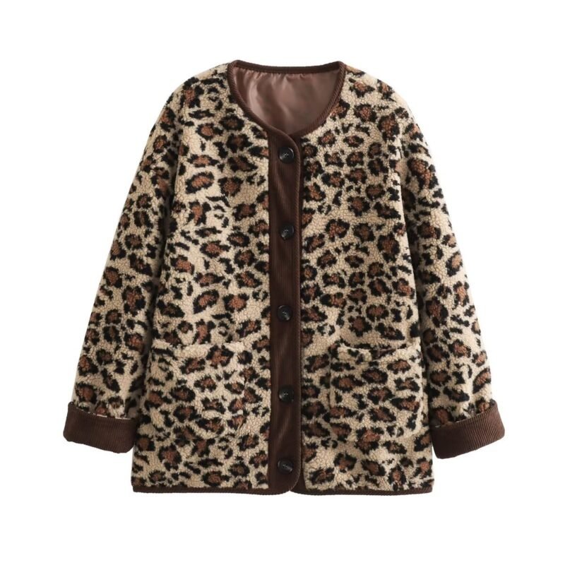 European And American Style Fashion Loose Leopard Print Lamb Wool Coat | ShopDecimals