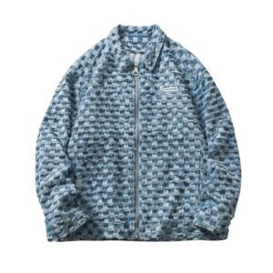 Spring Loose Lapel Plaid Embroidered Label Denim Coat | ShopDecimals