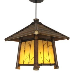 Shopdecimals Bamboo Chandelier – Lightweight 30 × 30 cm Asian‑Style Light with Dual White & Yellow LEDs, Adjustable Height for Tea Rooms & Dining Spaces