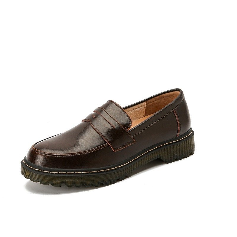 Round Head Thick Low Heel Leather Shoes Women | ShopDecimals