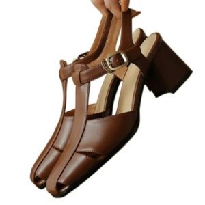 Lightweight Retro Chunky Heel Sandals for Women – Closed Toe Comfort, All‑Day Support in Black or Dark Brown – Shop Decimals