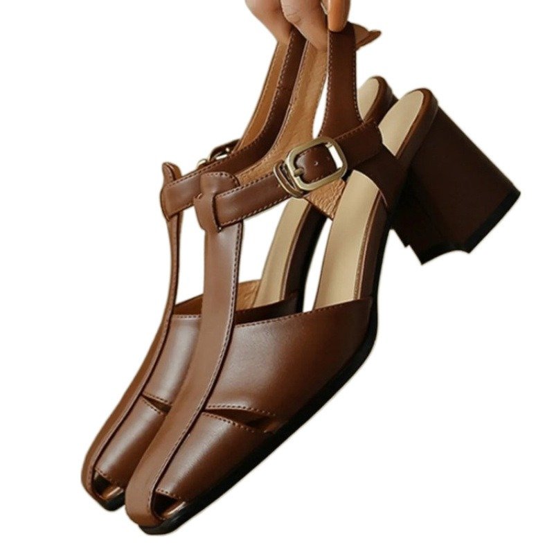 Hollow Retro Closed Toe Chunky Heel Sandals For Women | ShopDecimals