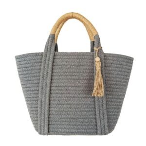 Ultra-Light Cotton Rope Tote – 39×39 cm Spacious Bag for Travel & Work, Grey or Khaki – Shop Decimals