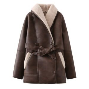 Fashion Cashmere Leather Fur Collar Composite Belt Coat | ShopDecimals