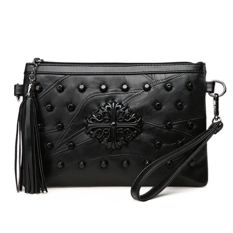 Leather handbag fashion leisure ladies' bag ladies stitching sheepskin messenger backpack hand fringed small bag | ShopDecimals