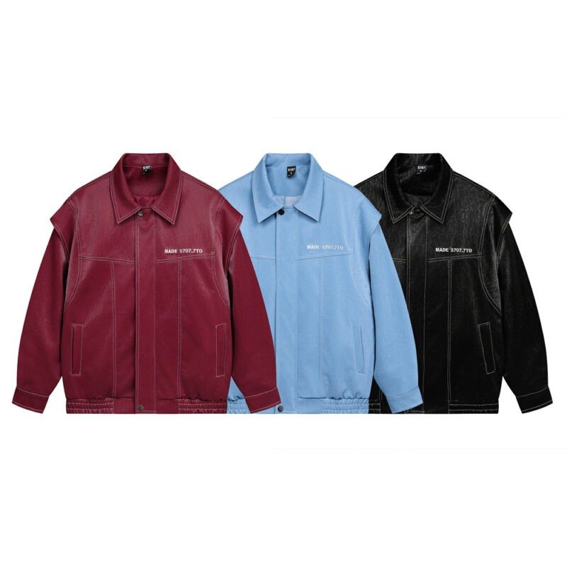 Men's Design Stitching Lapel PU Leather Jacket | ShopDecimals