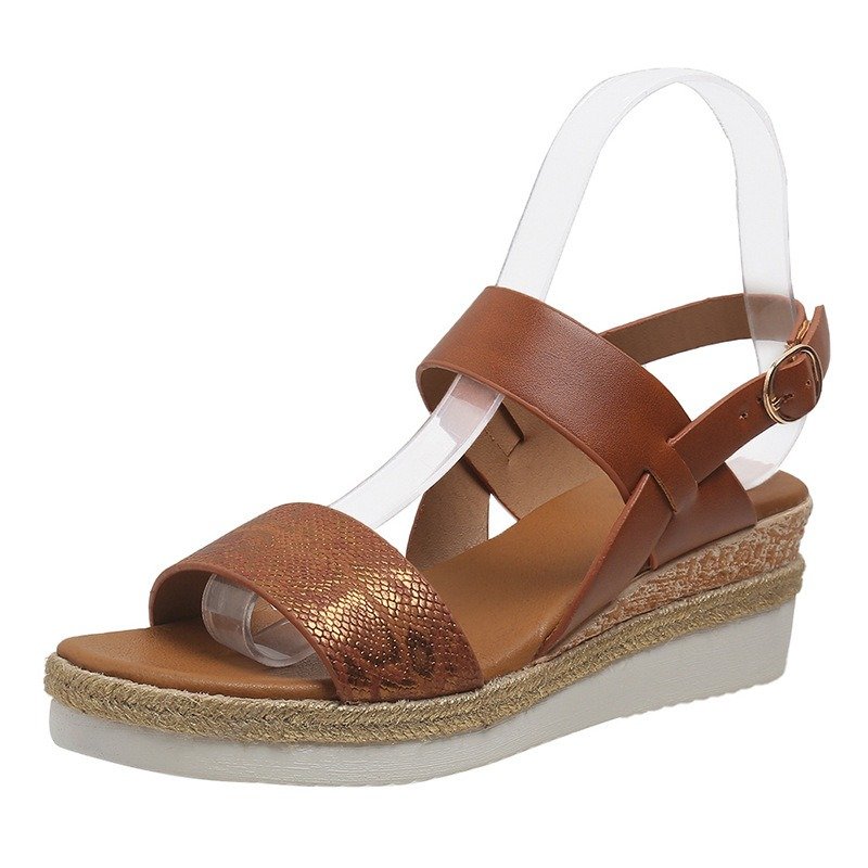 Spring And Summer New Wedge Round Toe Wide Strap Sandals For Women |ShopDecimals