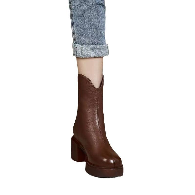 Women's Autumn And Winter Thick Heel Real Soft Leather High-heeled Martin Boots | ShopDecimals