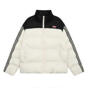 Lightweight Bread‑Cotton Padded Jacket for Men – Stand Collar, Apricot‑Pink‑White Patchwork Design, Warm Yet Feather‑Light, Shopdecimals