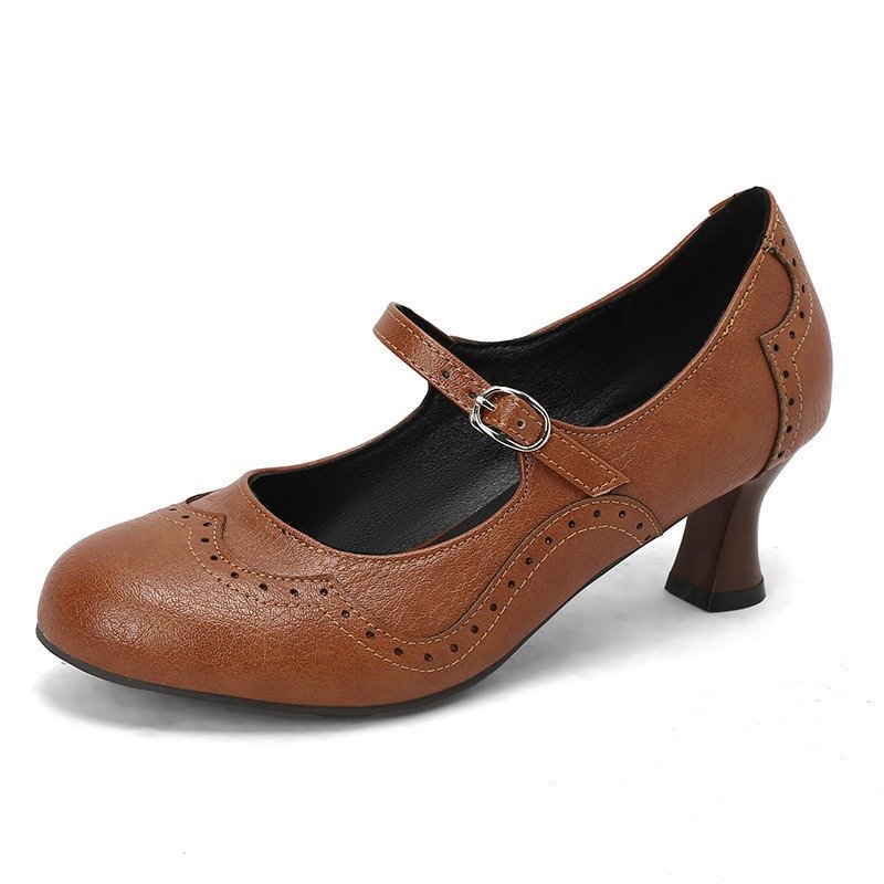 Rock Carved Hollow High Heel Women's Shoes Retro British Style Buckle | ShopDecimals