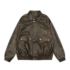 Vintage Distressed PU Leather Jacket Men's High Street | ShopDecimals