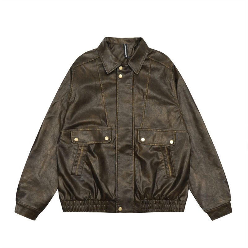 Vintage Distressed PU Leather Jacket Men's High Street | ShopDecimals