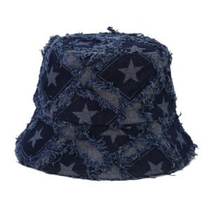 Autumn New Five-pointed Star Raw Edge Denim Bucket Hat | ShopDecimals