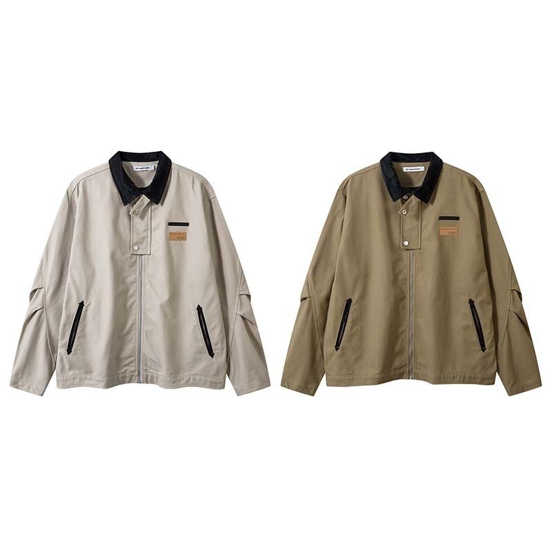 Vintage Crumpled Letters Polo Collar Jacket Men's Clothing Baggy Coat | ShopDecimals