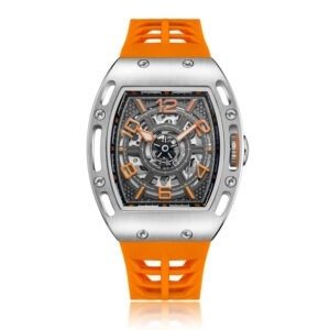 Ultra‑Light Men’s Barrel‑Dial Quartz Watch – Instant‑Read Large Face, Comfortable 0.09 kg Build, Bold Orange/Black Strap – Shopdecimals
