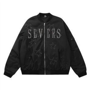 Featherlight Stand‑Collar Jacket – 0.72 kg Embroidered Letter XINGX in Apricot & Black – Shopdecimals