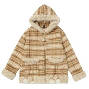 Lightweight Apricot Stripe Hooded Cotton Coat – Thickened Yarn‑Dyed Warmth for Urban Winters | Shopdecimals