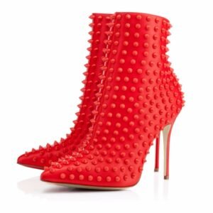 Elevate Height Comfortably with Full‑Body Rivet Pointed‑Toe Stiletto Ankle Boots – Black/Red, 11‑13 cm Heel, Shopdecimals