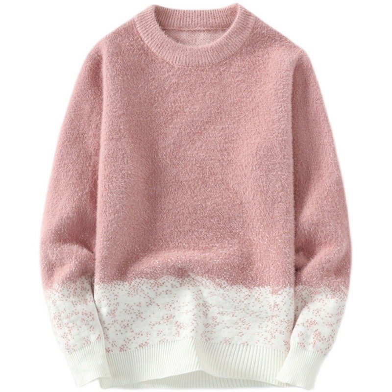 Fall Winter Pullover Round Neck Gradient Base Shirt Sweater Men