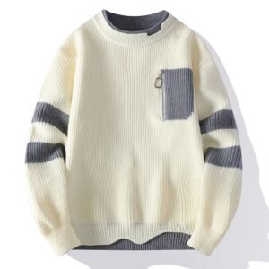Lightweight Warmth for Active Boys – Loose‑Fit Knitted Sweater (165‑190 cm) in Black, Khaki & White | Shopdecimals