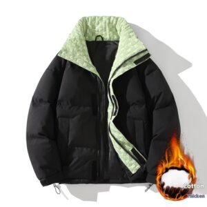 Lightweight Windproof Cotton‑Padded Men’s Winter Coat – Stand‑up Collar, Hooded, Black/White, Sizes S‑3 XL | Shopdecimals