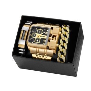 Multi-timezone Large-dial Luminous Men's Watch With Steel Strapcasual Cross-border Quartz Wristwatch | ShopDecimals