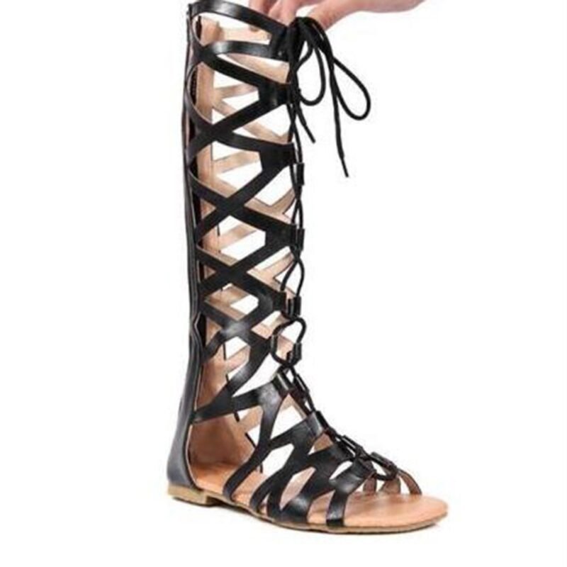 Rome size code cool boots flat cross straps boots high tube hollow strap | ShopDecimals