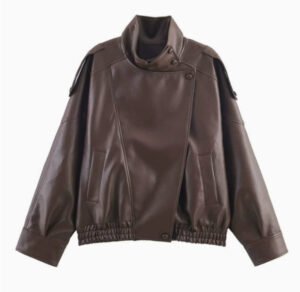 Women's Fashion Faux-leather Jacket With A Stand-up Collar | ShopDecimals