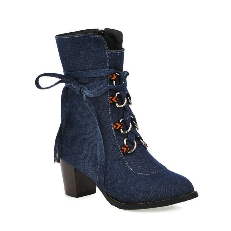 Womens Denim Winter Boots New Korean-Style Lace-Up Design | ShopDecimals