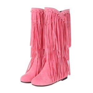 Autumn And Winter Tassel Round Toe Invisible Elevated Casual Women's High Leg Boot | ShopDecimals