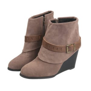 Buckled wedge high heel side zipper short boots | ShopDecimals