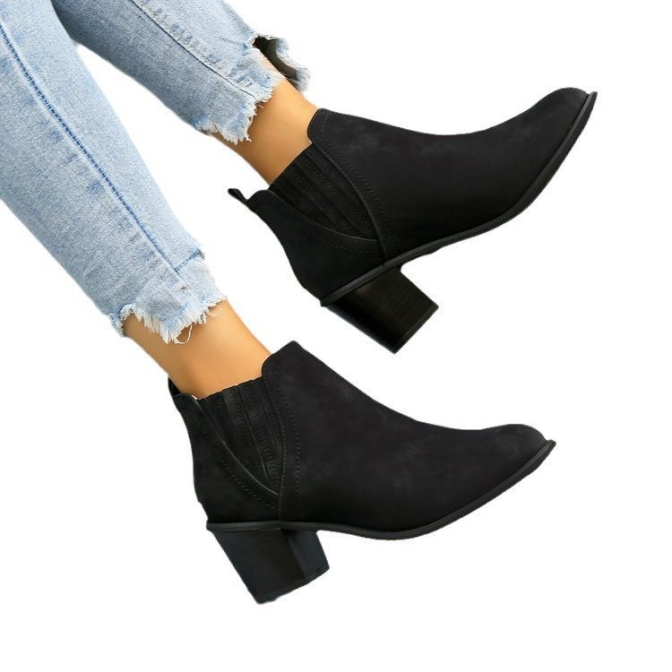 European And American Plus Size Pointed Chunky Heel Martin Boots Women | ShopDecimals