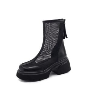 Summer Hollow Out Breathable Mesh Platform Chunky Heel Boot | ShopDecimals