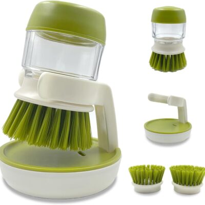 Soap Dispenser Dish Brush Palm Brush Scrub Brush Equipped With Storage Bracket And Drainage Base,Easy To Clean Kitchen Utensils And Sink, For Cleaning Pan, Pot, Sink
