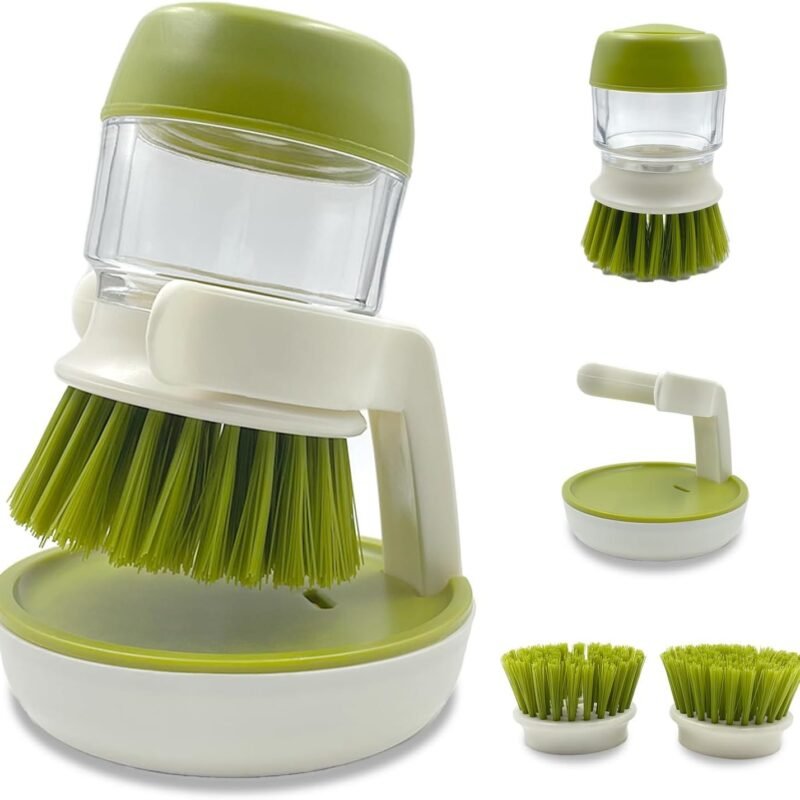 Soap Dispenser Dish Brush Palm Brush Scrub Brush Equipped With Storage Bracket And Drainage Base,Easy To Clean Kitchen Utensils And Sink,  For Cleaning Pan, Pot, Sink