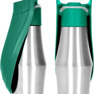 Hydration On‑The‑Go: 750 ml Stainless Steel Dog Water Dispenser with One‑Hand Squeeze Release, BPA‑Free Leaf Bowl – Perfect for Outdoor Adventures (Brand)